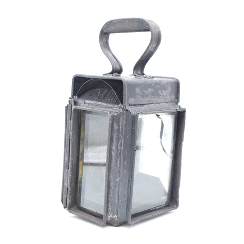 244A - 19th century metal carriage lamp, crack to one side of glass, 25cm tall.