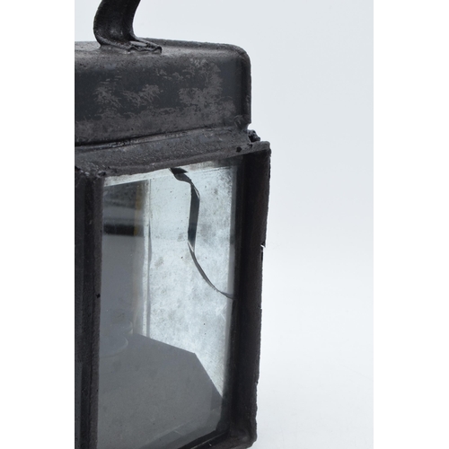 244A - 19th century metal carriage lamp, crack to one side of glass, 25cm tall.