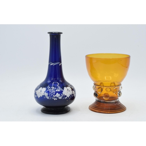 259C - 19th century Bristol Blue glass vase with pontil mark together with 19th century glass goblot (2), t... 