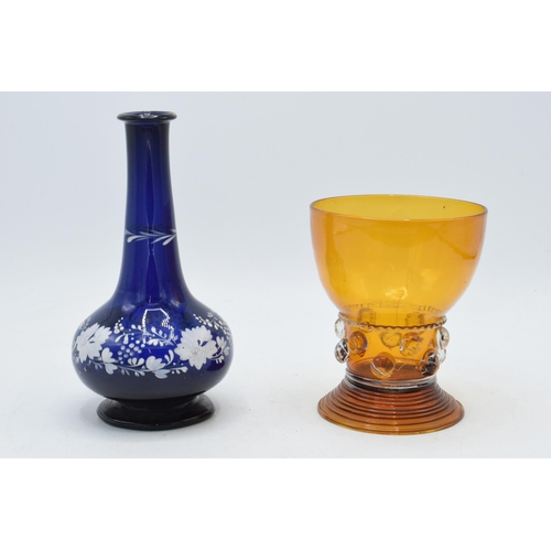 259C - 19th century Bristol Blue glass vase with pontil mark together with 19th century glass goblot (2), t... 