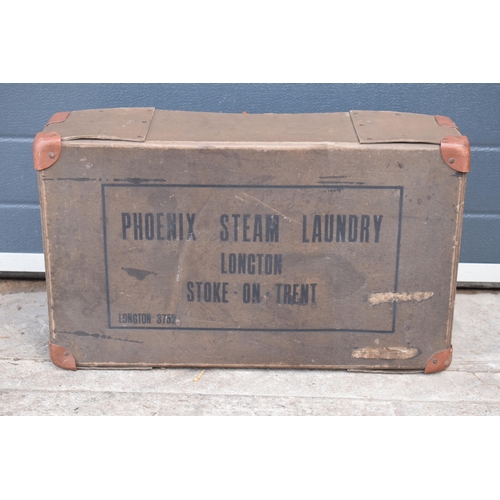 369A - Unusual vintage travel trunk Phoenix Steam Laundry Longton Stoke On Trent, 61 x 37 x 18cm.