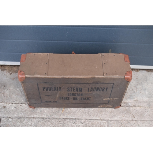 369A - Unusual vintage travel trunk Phoenix Steam Laundry Longton Stoke On Trent, 61 x 37 x 18cm.