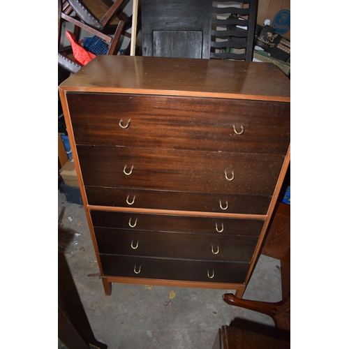 376A - Stag mid century furniture chest of drawers / tall boy. 76 x 46 x 120cm tall, some slight water dama... 