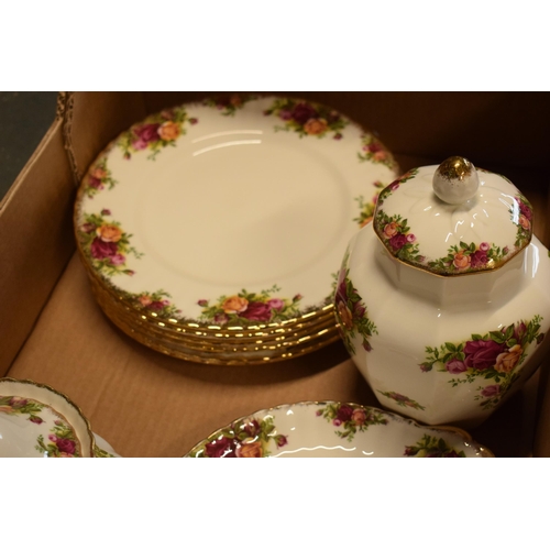 85I - Royal Albert Old Country Roses collection to include teapot, dinner plates, ginger jar, 2 cake plate... 