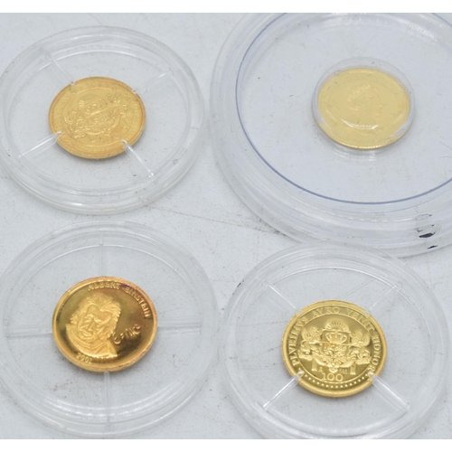 10 - 14ct gold coins: 4 14ct gold coins, each weighing 0.5 grams, to include Albert Einstein, Princess Di... 