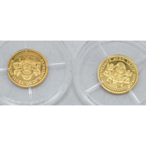 10 - 14ct gold coins: 4 14ct gold coins, each weighing 0.5 grams, to include Albert Einstein, Princess Di... 