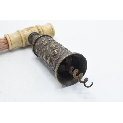 107 - Early 19th century Thomason type double-action vine barrel corkscrew with turned bone handle and bru... 