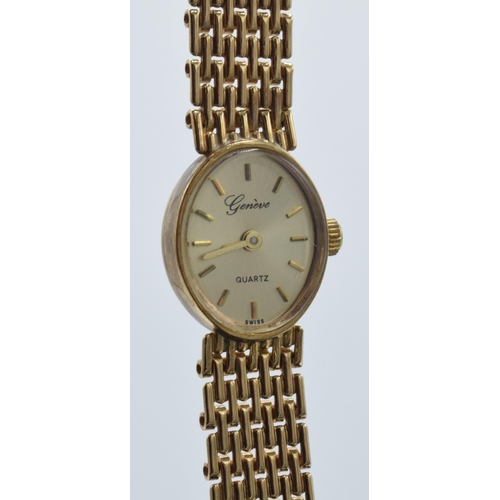 110 - Cased 9ct gold cased Geneve Quartz watch on 9ct gold bracelet, gross weight 15.3 grams, untested.