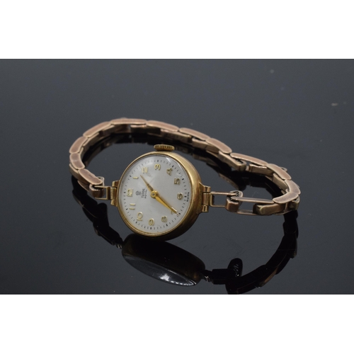 112 - Tudor Royal 9ct gold cased and 9ct gold strap ladies wristwatch, 20mm wide exc bezel, gross weight 1... 