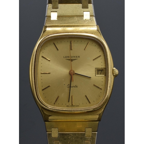 117 - Longines gold-plated wristwatch, 32mm wide exc. bezel, untested.