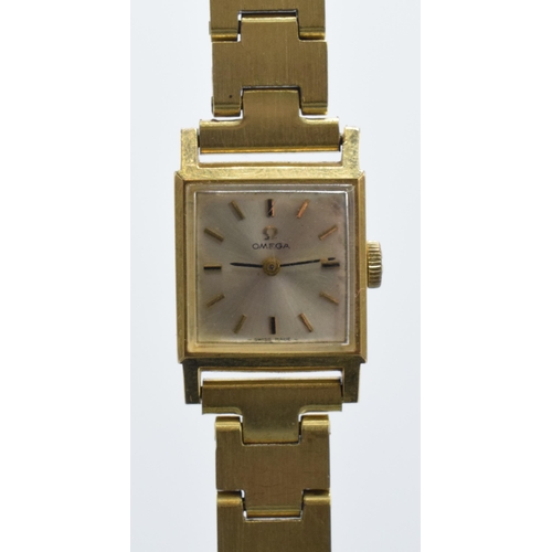 118 - Vintage ladies Omega wristwatch on gold plated strap, 15mm wide exc. bezel, untested.