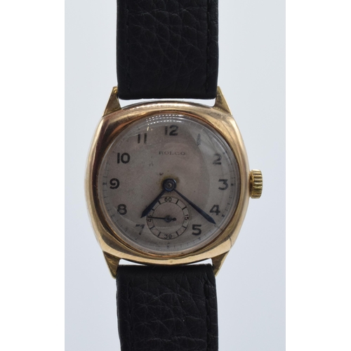 123 - Rolco (early Rolex) 9ct gold cased gentleman's wristwatch, 32mm wide, in ticking order.