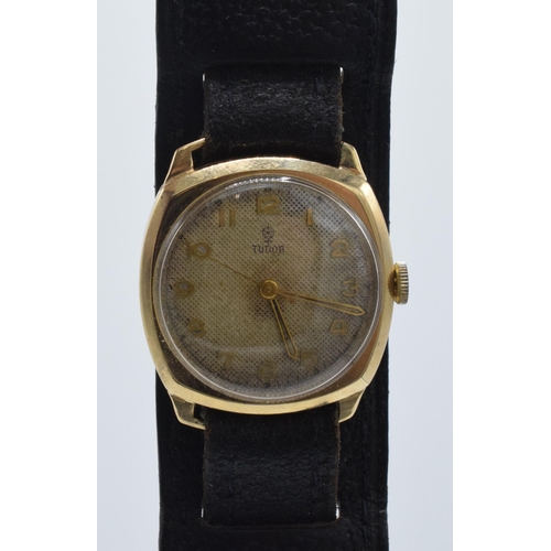 128 - Tudor vintage 9ct gold cased gentleman's wristwatch, in ticking order, with Arabic numerals, 30mm wi... 