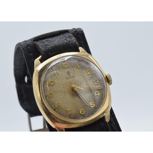 128 - Tudor vintage 9ct gold cased gentleman's wristwatch, in ticking order, with Arabic numerals, 30mm wi... 