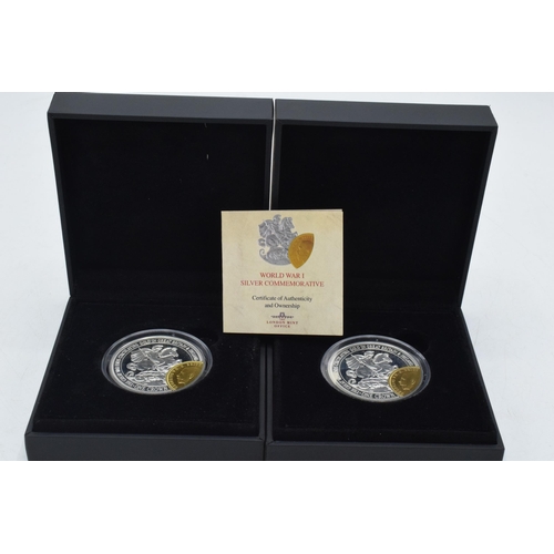 14 - Boxed The London Mint World War One Silver Commemorative One Crown Coin, each weighs 28.28 grams (2)... 