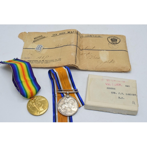 146 - World World One (WW1) pair of medals to include 1914-1918 and Great War in envelope and box Sapper J... 