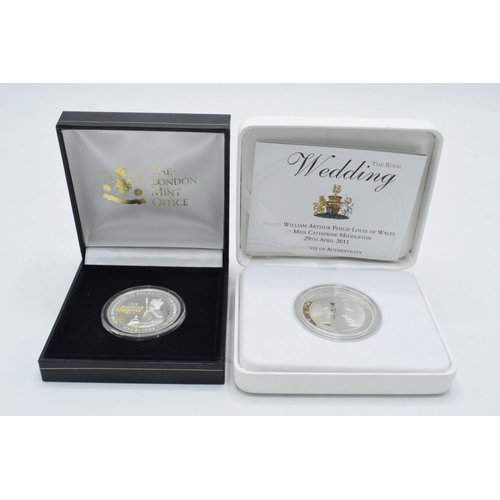 15 - Boxed The Royal Mint Royal Wedding silver proof £5 coin with certificate together with boxed silver ... 
