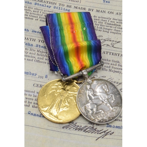 156 - World World One (WW1) pair of medals G V Sapper J S Gilling Royal Grenadiers serving with Canadian G... 