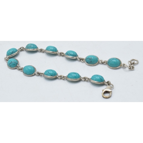 159 - Silver (stamped 925) ladies bracelet with turquoise-style beads, 21cm long.