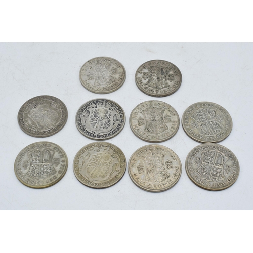 20 - Ten assorted silver half crowns of varying dates between 1920-1946, 139.3 grams.