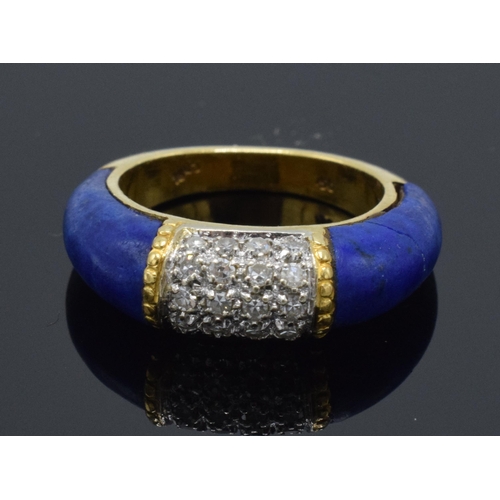 212 - 18ct gold diamond and lapis lazuli ring, 6.8 grams, size L/M.