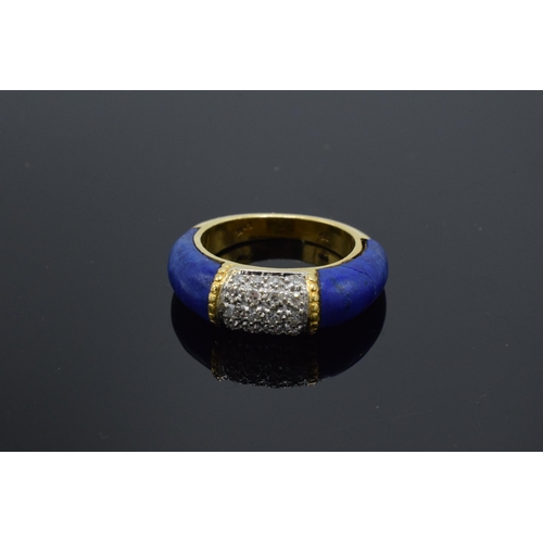 212 - 18ct gold diamond and lapis lazuli ring, 6.8 grams, size L/M.