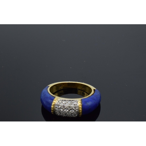 212 - 18ct gold diamond and lapis lazuli ring, 6.8 grams, size L/M.