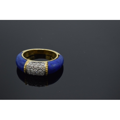 212 - 18ct gold diamond and lapis lazuli ring, 6.8 grams, size L/M.