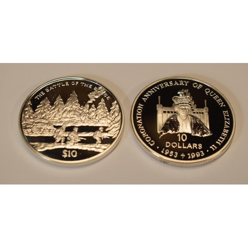 24 - Sterling silver proof-like coins to include Sierra Leone 2005 The Battle of The Bulge $10 coin toget... 