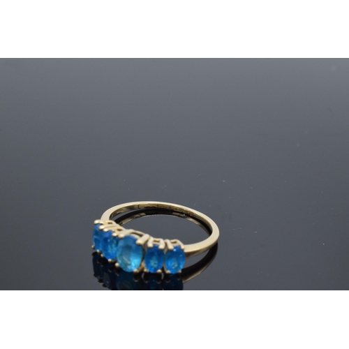 245 - 9ct gold neon apatite five stone ring, 2.3 grams, size Q/R.