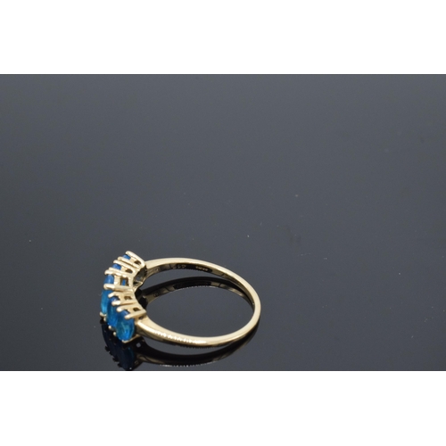 245 - 9ct gold neon apatite five stone ring, 2.3 grams, size Q/R.