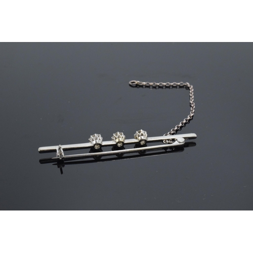 246 - 18ct white gold 3 stone old cut diamonds bar brooch, approx 45 points per stone, 4.4 grams, with saf... 