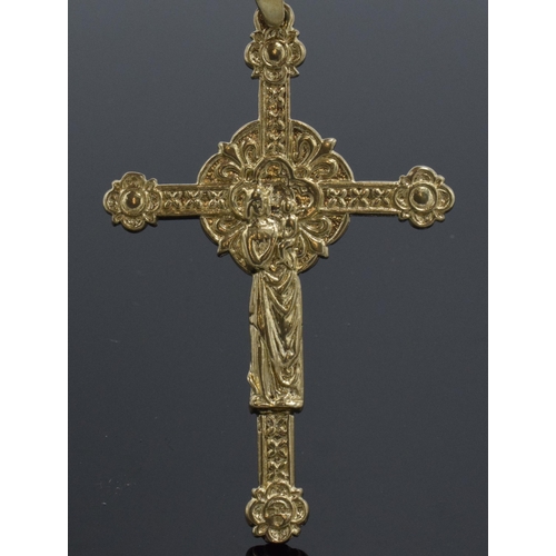 249 - 9ct gold ornate heavy crucifix pendant, 23.1 grams, 9cm tall.