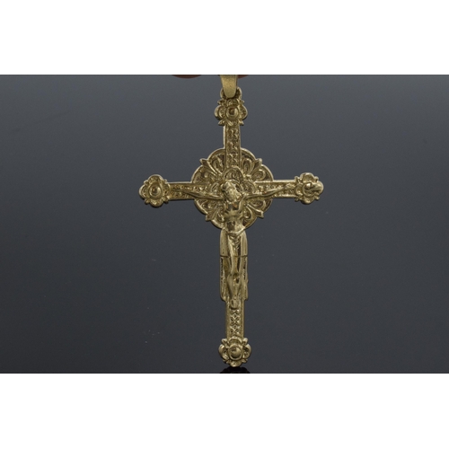 249 - 9ct gold ornate heavy crucifix pendant, 23.1 grams, 9cm tall.