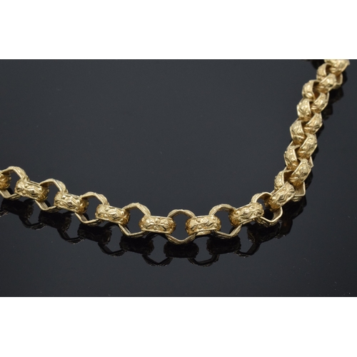 251 - 9ct gold heavy belcher chain, 128.8 grams, fully hallmarked, approx 72cm long.