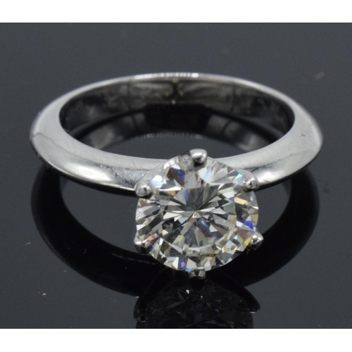 258 - Quality platinum and diamond ring set with 1.9ct single stone diamond with thick platinum shank, as ... 