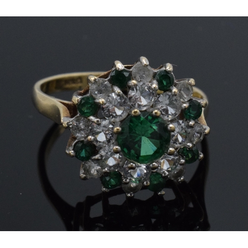 265 - 9ct gold green stone dress ring, 2.9 grams, size O.