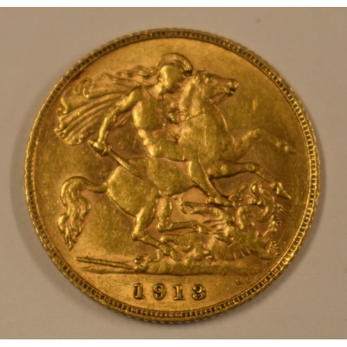 5 - King George V 22ct Gold Half Sovereign 1913.