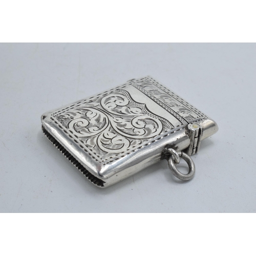 52 - Hallmarked silver vesta case with engraved, 23.2 grams, Birmingham 1904.