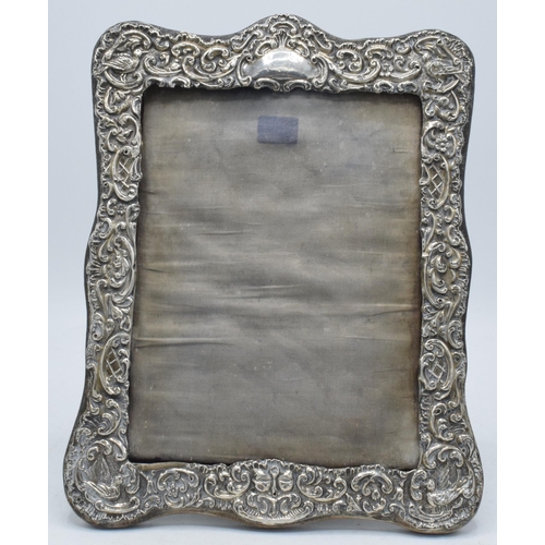 65 - Antique silver fronted easel-backed picture frame with velvet interior, 28cm tall. Birmingham 1903.