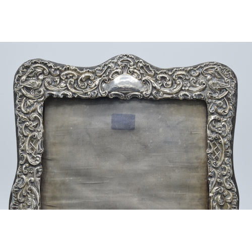 65 - Antique silver fronted easel-backed picture frame with velvet interior, 28cm tall. Birmingham 1903.