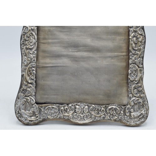 65 - Antique silver fronted easel-backed picture frame with velvet interior, 28cm tall. Birmingham 1903.