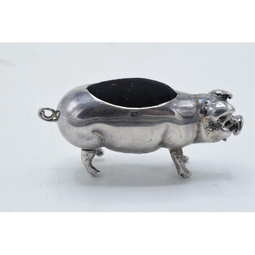 67 - Continental silver novelty pin cushion in the form of a pig, 5cm long. Stamped 925.