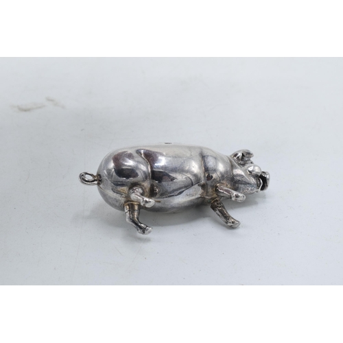 67 - Continental silver novelty pin cushion in the form of a pig, 5cm long. Stamped 925.