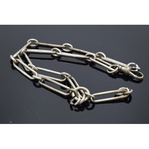 69 - Hallmarked silver Albert watch chain, each link marked, 29.3 grams, 38cm long.