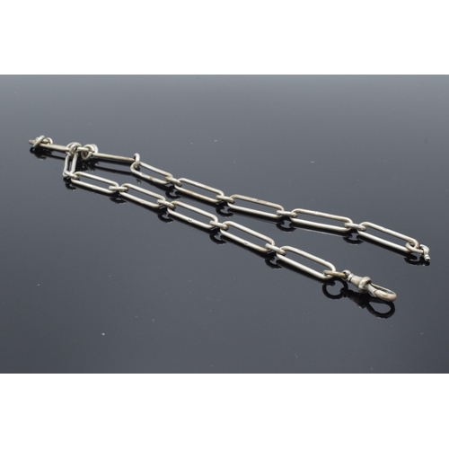 69 - Hallmarked silver Albert watch chain, each link marked, 29.3 grams, 38cm long.