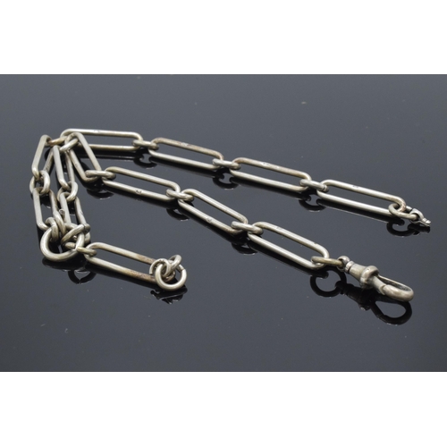 69 - Hallmarked silver Albert watch chain, each link marked, 29.3 grams, 38cm long.