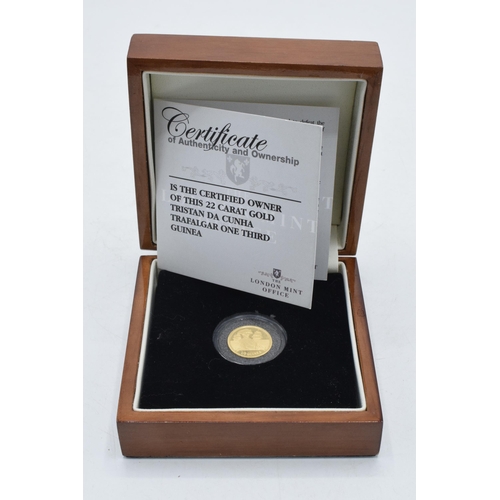 8 - 22ct gold Proof-like 1/3 Guinea gold coin Tristan Da Cunha Trafalgar, 2.8 grams, with box and certif... 