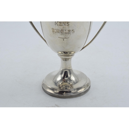 82 - Hallmarked silver lidded trophy 'Lloyds Table Tennis Mens Singles', 263.2 grams / 8.46 oz, Birmingha... 