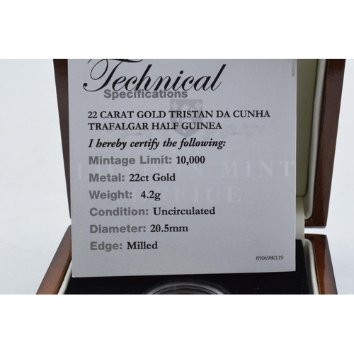 9 - 22ct gold Proof-like Half Guinea gold coin Tristan Da Cunha Trafalgar, 4.2 grams, with box and certi... 